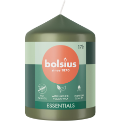 Świeca pieńkowa walec BOLSIUS Essentials 17H 8CM ZIELONA OLIWKA